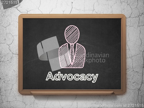 Image of Law concept: Business Man and Advocacy on chalkboard background