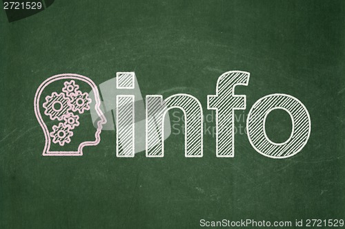 Image of Data concept: Head With Gears and Info on chalkboard background