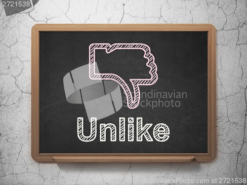 Image of Social network concept: Thumb Down and Unlike on chalkboard background