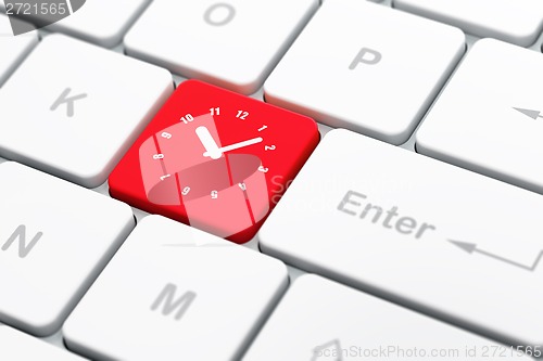 Image of Time concept: Clock on computer keyboard background