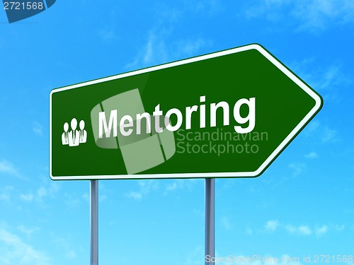 Image of Education concept: Mentoring and Business People on road sign background