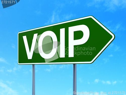 Image of Web design concept: VOIP on road sign background