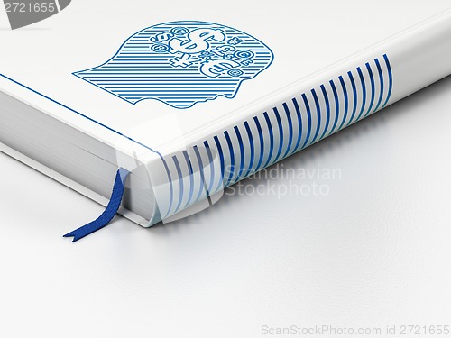 Image of Business concept: closed book, Head With Finance Symbol on white background