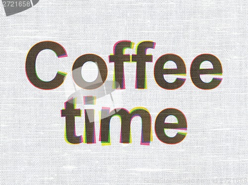 Image of Time concept: Coffee Time on fabric texture background