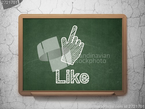 Image of Social network concept: Mouse Cursor and Like on chalkboard background