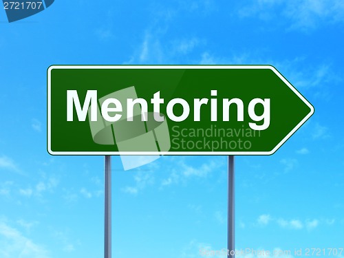 Image of Education concept: Mentoring on road sign background