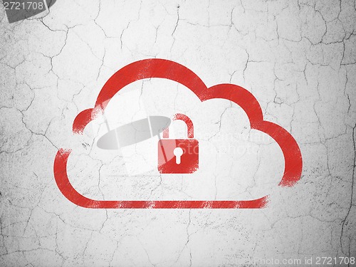 Image of Cloud networking concept: Cloud With Padlock on wall background