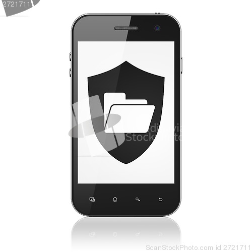 Image of Business concept: Folder With Shield on smartphone