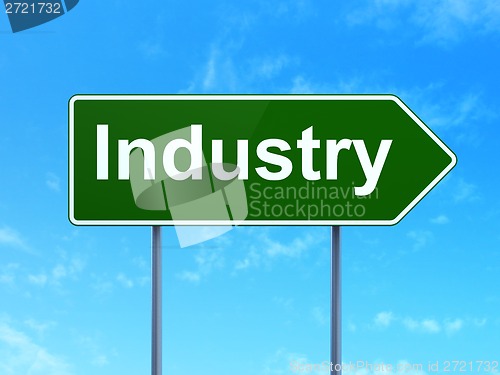 Image of Finance concept: Industry on road sign background