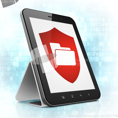 Image of Business concept: Folder With Shield on tablet pc computer