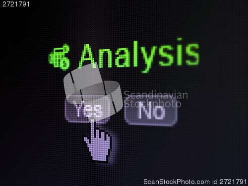 Image of Marketing concept: Calculator icon and Analysis on digital computer screen