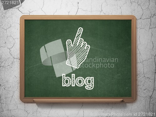 Image of Web development concept: Mouse Cursor and Blog on chalkboard background