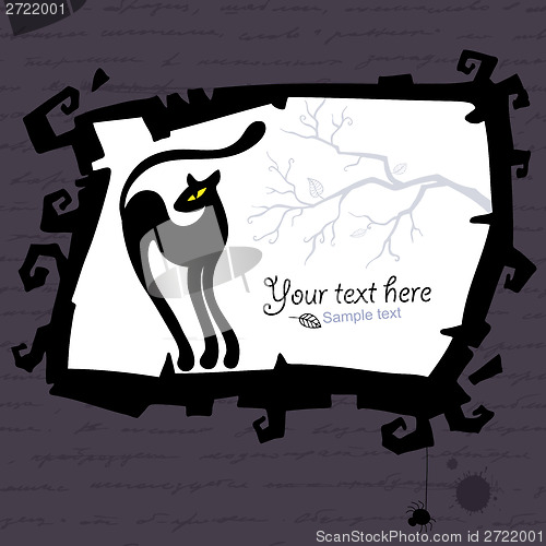 Image of Vector Halloween template with black cat.