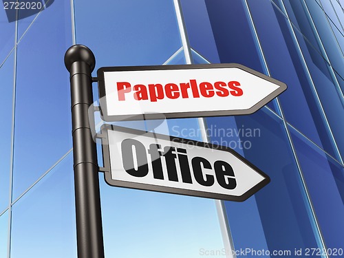 Image of Finance concept: sign Paperless Office on Building background