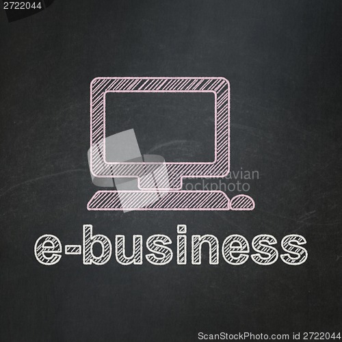 Image of Business concept: Computer Pc and E-business on chalkboard background
