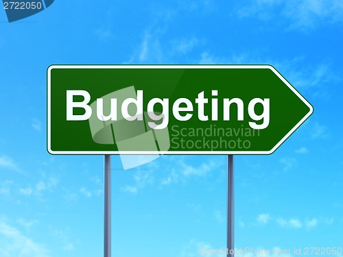 Image of Business concept: Budgeting on road sign background