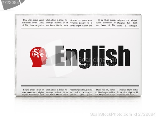Image of Education concept: newspaper with English and Head With Finance Symbol