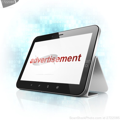 Image of Marketing concept: Advertisement on tablet pc computer