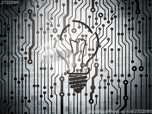 Image of Finance concept: circuit board with Light Bulb