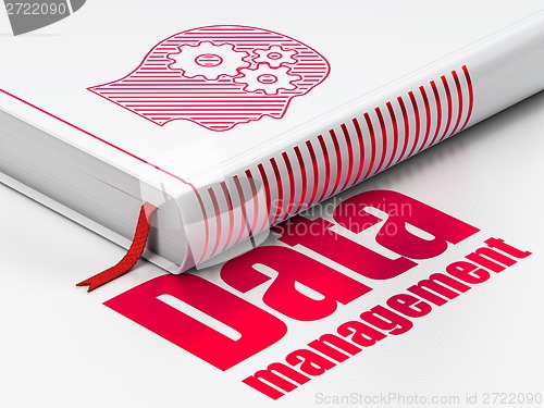 Image of Information concept: book Head With Gears, Data Management on white background