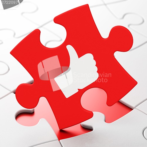 Image of Social media concept: Thumb Up on puzzle background