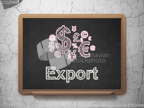 Image of Finance concept: Finance Symbol and Export on chalkboard background