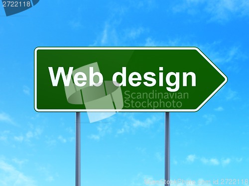 Image of Web development concept: Web Design on road sign background