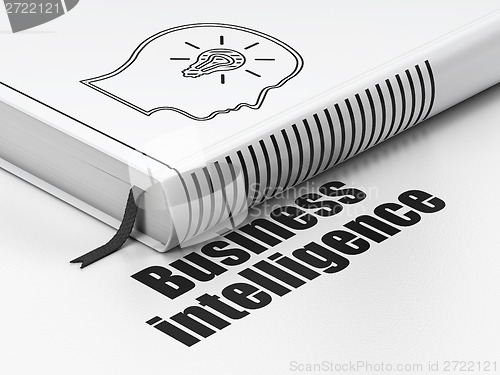 Image of Business concept: book Head With Lightbulb, Business Intelligence on white background