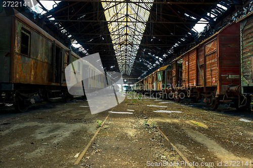 Image of Cargo trains in old train depot