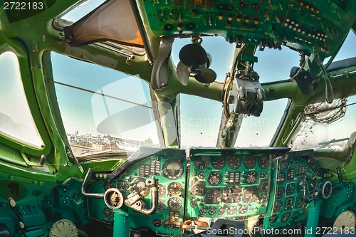 Image of Interior of an old aircraft with control panel