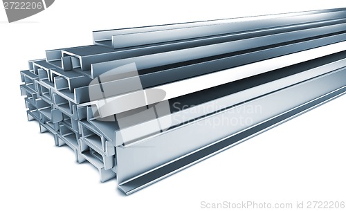 Image of Pile of Steel Channels Isolated on White.