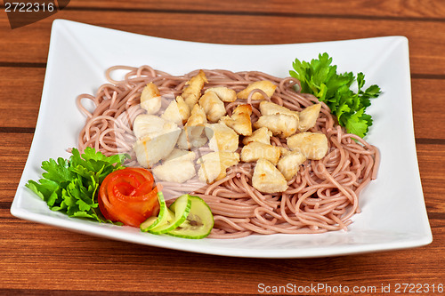 Image of pasta with chicken meat