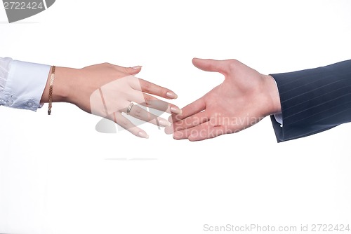 Image of Business handshake over white