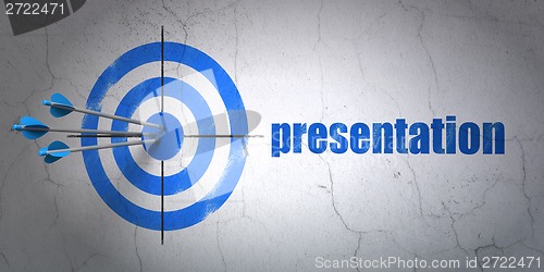 Image of Marketing concept: target and Presentation on wall background
