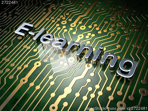 Image of Education concept: E-learning on circuit board background