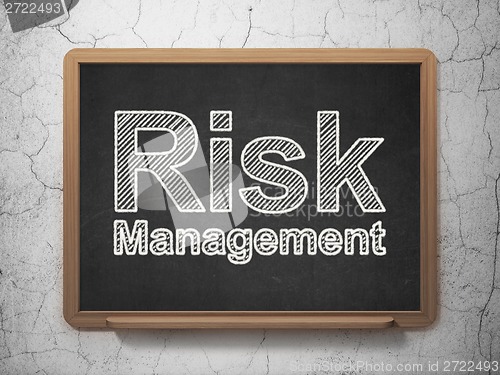 Image of Finance concept: Risk Management on chalkboard background