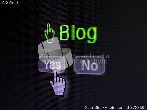 Image of Web design concept: Mouse Cursor icon and Blog on digital computer screen