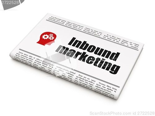 Image of Finance concept: newspaper with Inbound Marketing and Head With Gears