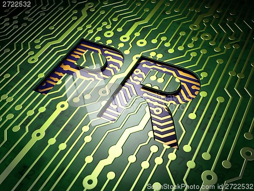 Image of Advertising concept: PR on circuit board background