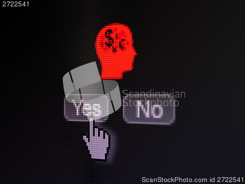 Image of Finance concept: Head With Finance Symbol on digital computer screen