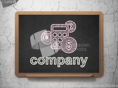 Image of Finance concept: Calculator and Company on chalkboard background