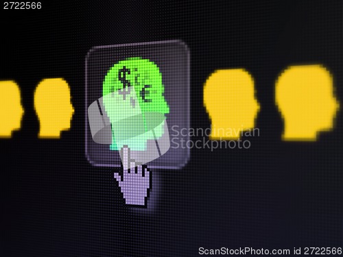 Image of Finance concept: Head With Money on digital computer screen