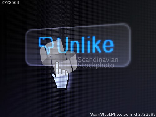 Image of Social media concept: Unlike and Thumb Down on digital button background