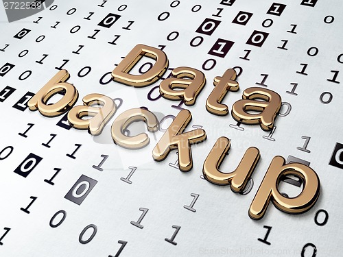 Image of Information concept: Golden Data Backup on Binary Code background