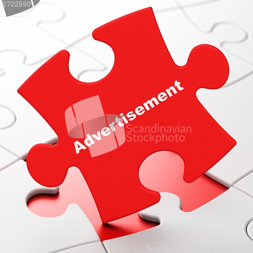 Image of Marketing concept: Advertisement on puzzle background