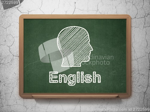 Image of Education concept: Head and English on chalkboard background