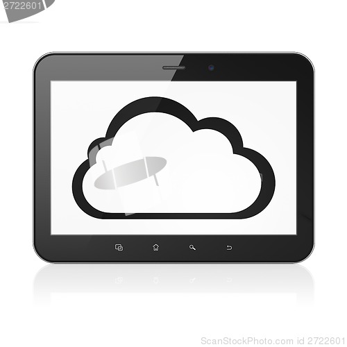 Image of Cloud technology concept: Cloud on tablet pc computer
