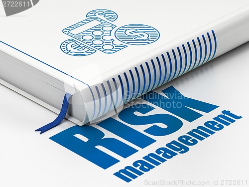 Image of Finance concept: book Calculator, Risk Management on white background