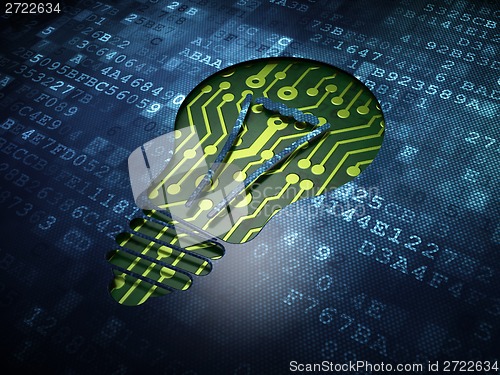 Image of Finance concept: Light Bulb on digital screen background