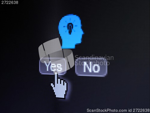 Image of Advertising concept: Head With Light Bulb on digital computer screen